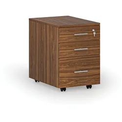 Büro-Rollcontainer für Hängeregister SOLID, 3 Schubladen, Nussbaum