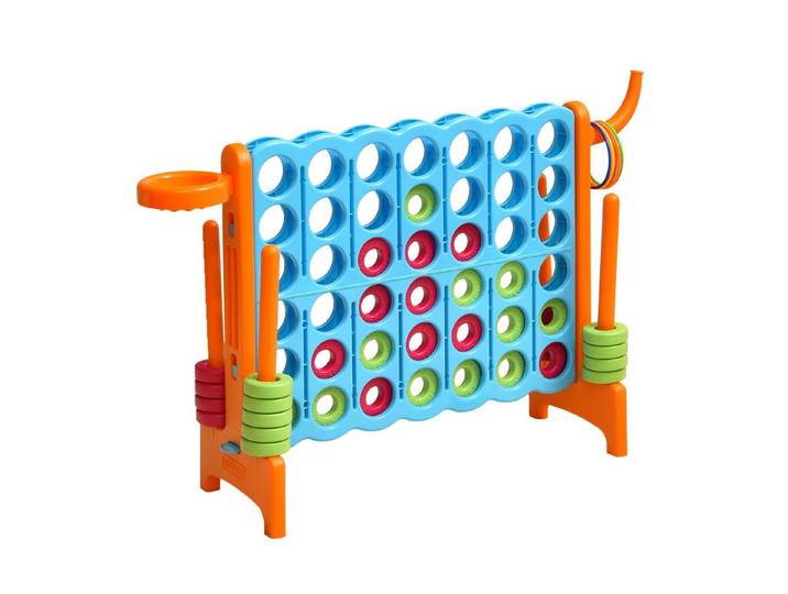 COSTWAY Spiel Riesiges 4 Gewinnt Spielset, mit Basketballkorb & Wurfspiel