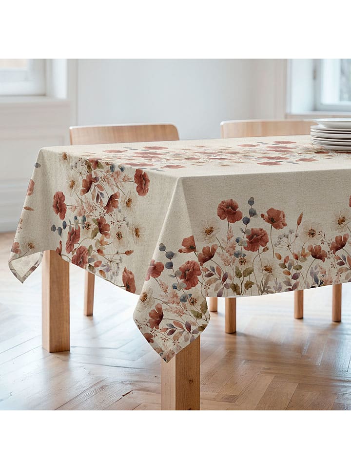 mint Deco Tischdecke "Floral And Tropical Amapola" in Beige/ Rot - 155x250 cm
