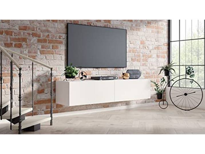4housedesign® TV Board Lowboard Hängend Fernsehschrank tv Sideboard Wohnzimmer Lowboard Wohnzimmer fernsehregal tv Board Hängend tv Shrank tv 55 Zoll - TV Lowboard Weiß Matt 120cm