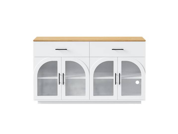 Meuble de Rangement Buffet de cuisine blanc avec éclairage LED et plan de travail pour vaisselle et fournitures 147×40×86 cm