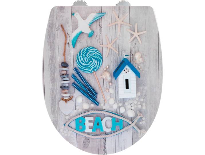 WC-Sitz WENKO Beach High Gloss , bunt, B:36,5cm L:45cm, Edelstahl, Thermoplast, WC-Sitze, WC-Sitz, Thermoplast