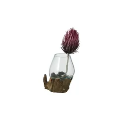 Vase   , holzfarben , Glas,Massivholz , Maße (cm): B: 18 H: 18