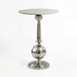 BEISTELLTISCH SARNANO, Marmor, Silber-Weiß, Ø 40 x 57 cm