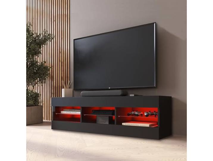 Komodee TV Schrank Tivoli A2 Schwarz/Schwarz 140x40,5x35,5 cm Komodee TV Schrank Tivoli, Schwarz/Schwarz, Breite 140cm x Höhe 40,5cm x Tiefe 35,5cm, LED RGB, für Wohnzimmer, Schlafzimmer