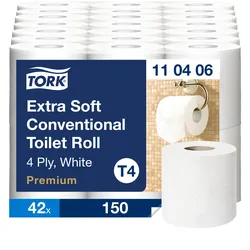 Tork extra weiches Kleinrollen Toilettenpapier Weiß T4, Premium, 4‐lagig, 42 × 1...
