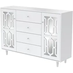 Merax Sideboard Anthem, mit verspiegelten Glastüren und vier Schubladen, Kommode im Landhausstil, Anrichte, Küchenschrank