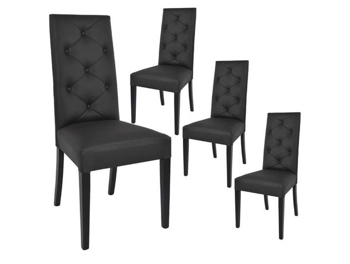 TREVI - Lot de 4 Chaises Simili Noir et Pieds Laqués