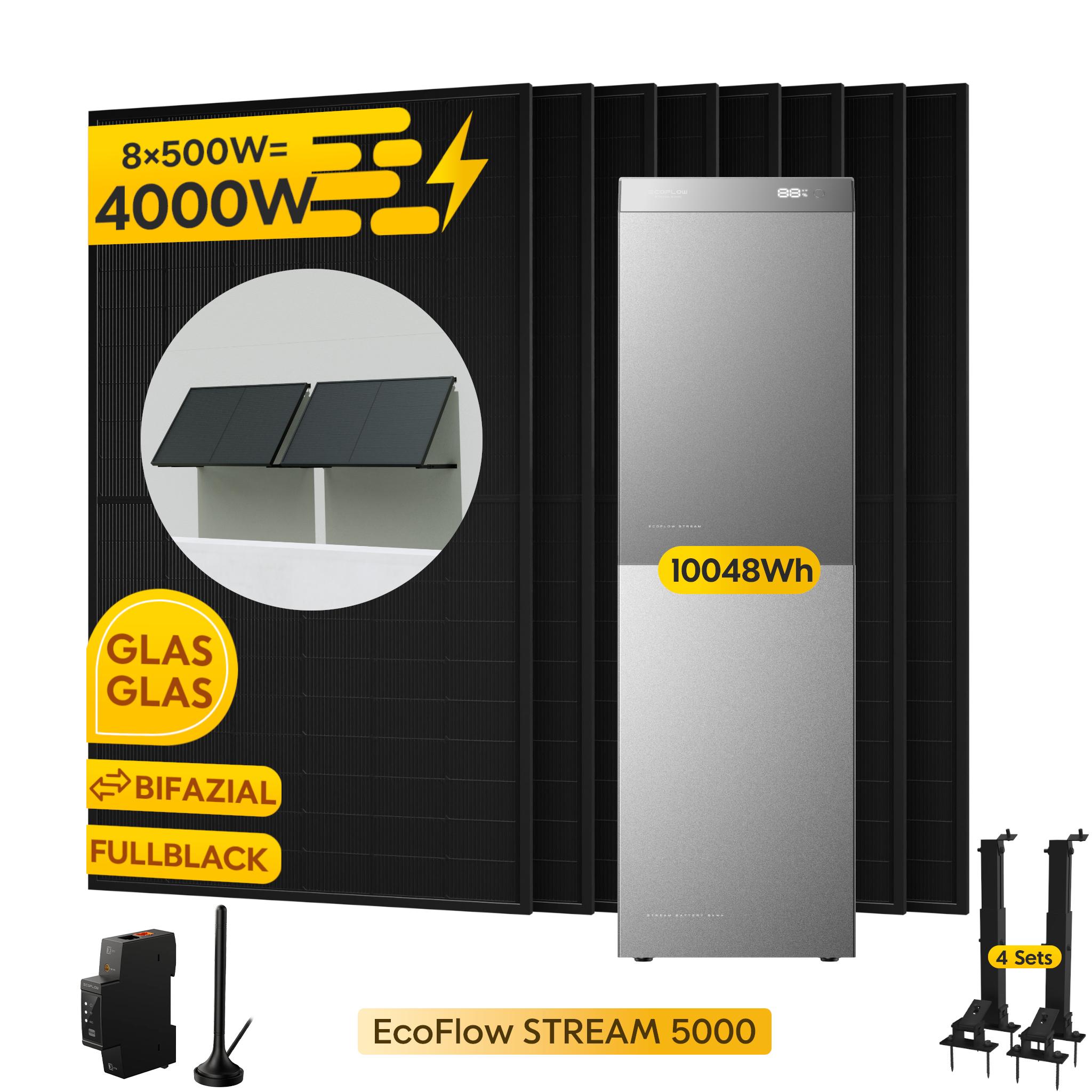 EcoFlow STREAM 5000 Speicher 5024Wh & EB 5000 Zusatzbatterie & 8x 500W Module & Smart Meter & 8 x Fassaden/Flachdach Halterung 0% VAT