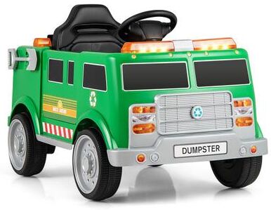 Costway 12V Battery Powered Electric Vehicle with Remote Control and Trash Bin-Green