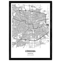 POSTER Karte Von Cordoba - Argentinien A4 Schwarzer Rahmen
