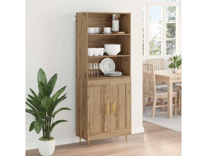 Marron Buffet haut CHIC Haut Armoire rectangulaire 1 PC Chêne artisanal 69 5x34x180 cm N16352