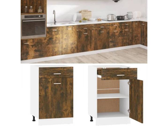 LeDivil- Armoire de plancher à tiroir Chêne fumé 50x46x81 5 cm Bois