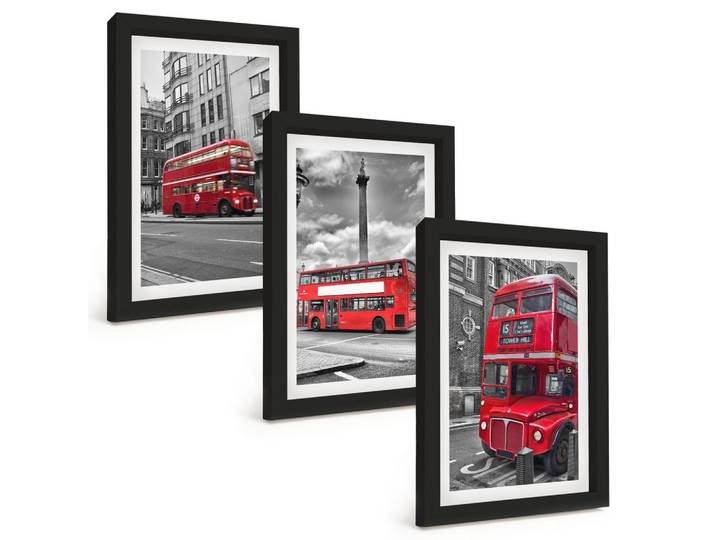 BILDER SET 3er Set - 20x30 cm Schwarzer Rahmen - Rote Busse in London
