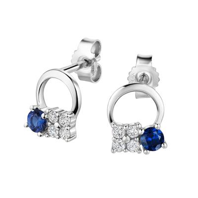 Paar Ohrstecker FIRETTI "Schmuck Geschenk Gold 333 Ohrschmuck Ohrringe Kreis", blau (weißgoldfarben, kristallweiß, dunkelblau, kristallweiß, dunkelblau), Ohrringe, Damen, Weißgold 333, mit Saphir, Zirkonia (synth.)