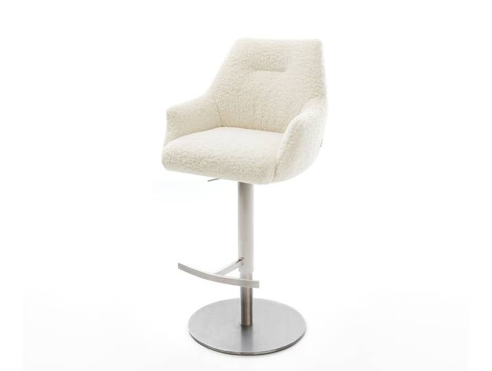 Barstuhl Alja-Flex Teddystoff Beige Drehfuß höhenverstellbar Edelstahl Silberfarben Taschenfederkern, Barstühle