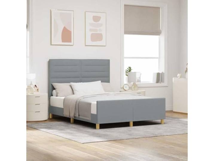 RJPLMFV Bettgestell mit Kopfteil, Hellgrau, 140 x 190 cm, Stoff Lattenrost inklusive, weicher Samtbezug, goldene Metallbeine, integrierte Aufbewahrung, vielseitig einsetzbar