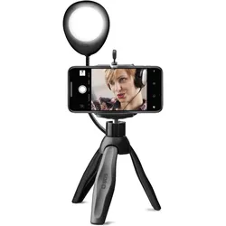 SBS Selfie-Stativ mit Licht schwarz, Selfie Stick, Schwarz