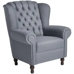 OHRENBACKENSESSEL Katreen Bezug Flachgewebe Buche nussbaum dunkel / denim