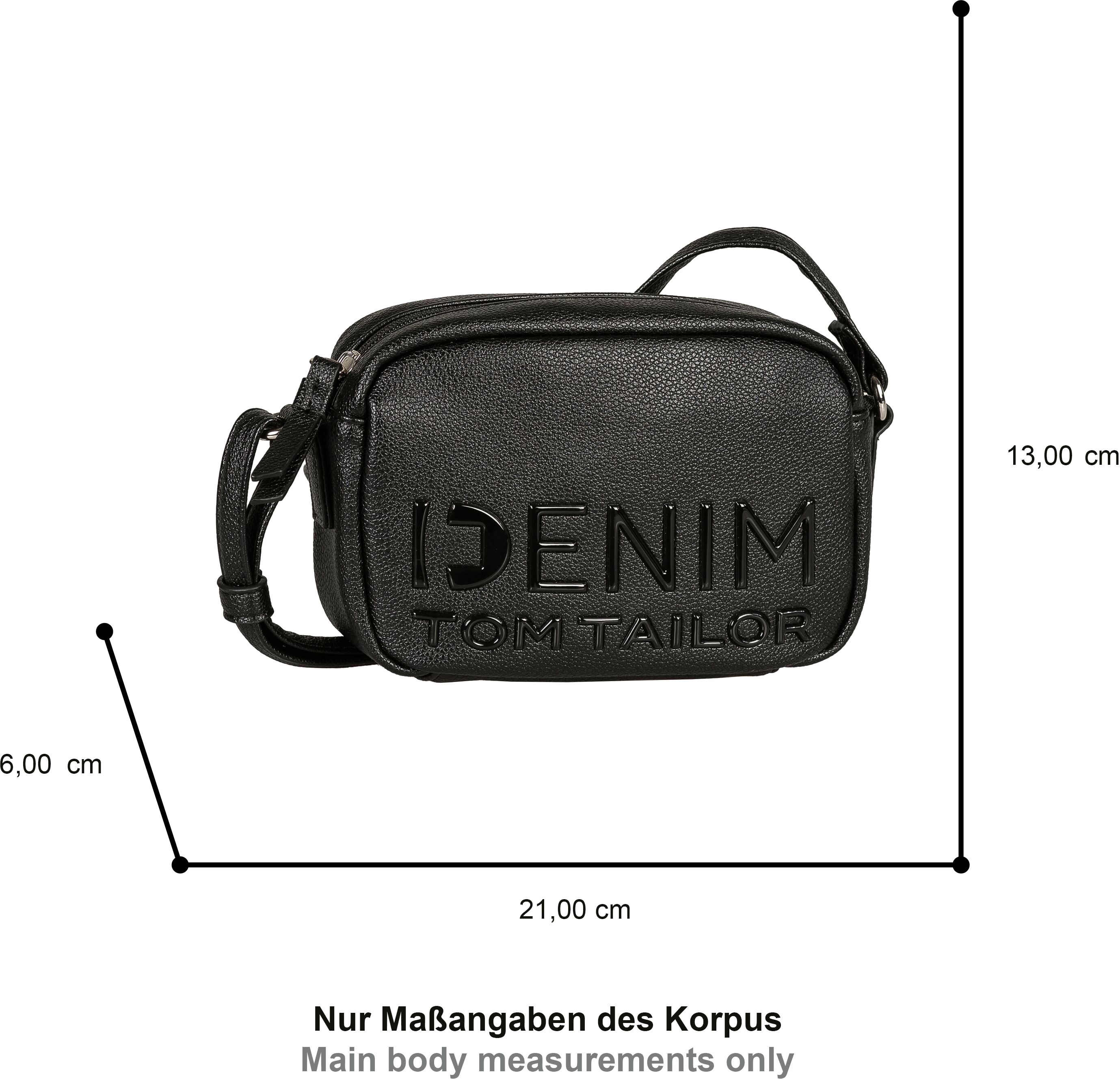 Handtasche TOM TAILOR DENIM "Aveline", Damen, Gr. B/H/T: 21cm x 13cm x 6cm, schwarz, Lederimitat, clean, gepflegt, unifarben, Taschen Handtasche, Damen Umhängetasche, Schultertasche mit glänzendem 3D-Logo schwarz B/H/T: 21cm x 13cm x 6cm