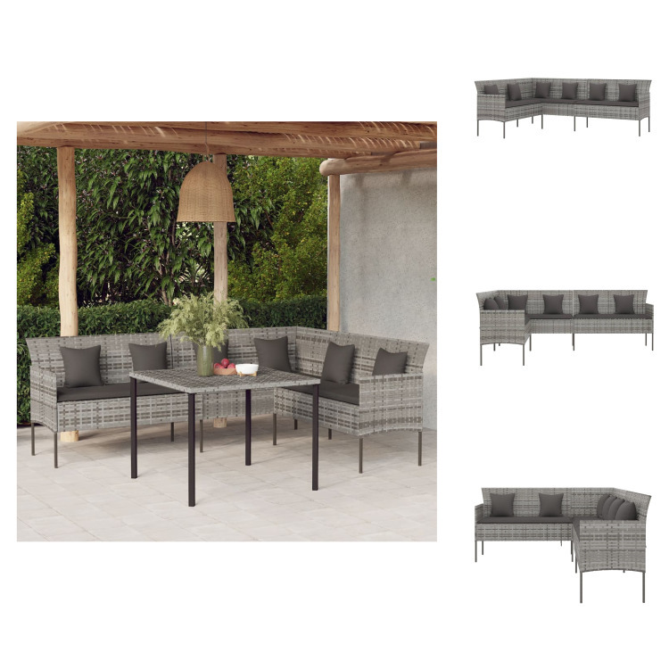 vidaXL Gartensofa in L-Form mit Kissen Grau Poly Rattan - Gartensofas