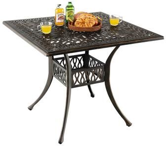 Costway 35.4 Inch Aluminum Patio Square Dining Table with Umbrella Hole-Bronze