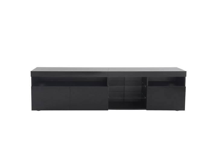 Modfu Tv-Lowboard aus MDF 180x35x48 cm Schwarz mit LED-Beleuchtung und Hochglanz-Front, 180x48x35 cm, Wohnzimmer, TV Möbel, Lowboards, Lowboards stehend