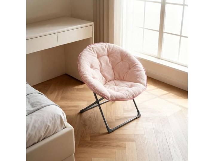 Chaise pliante lune en laine mouton - Soucoupe rose portable pour chambre jardin appartement détente 80x80x37cm