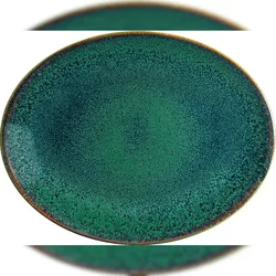 2x Bonna Ore Mar Moove Platte oval 36x28cm 2,5cm hoch Grün Braun Porzellan OMRMOV36OV Servierplatten Speise Geschirr