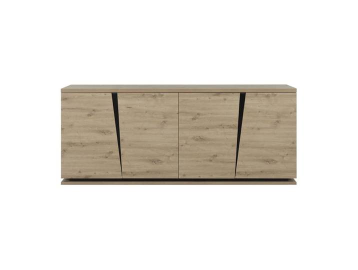 Buffet 4 portes l 221 cm - décor chêne et noir