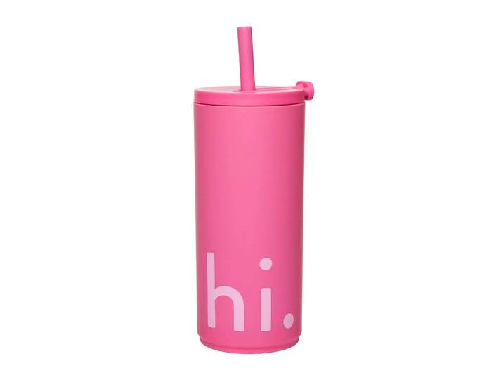 Design Letters Bouteille isotherme avec pailles Travel Life 50 cl Hi-cherry pink