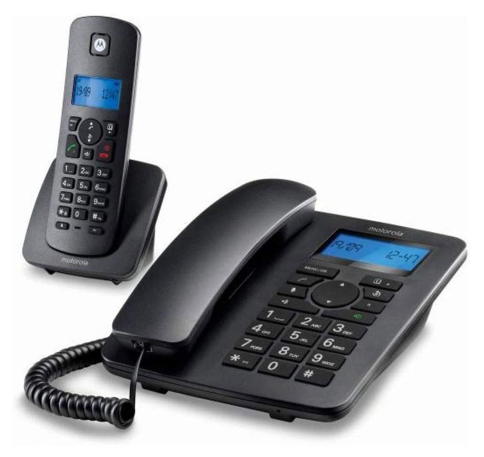 Motorola C4201 DECT-telefoon met draadloze handset en bedrade basisstation, zwart