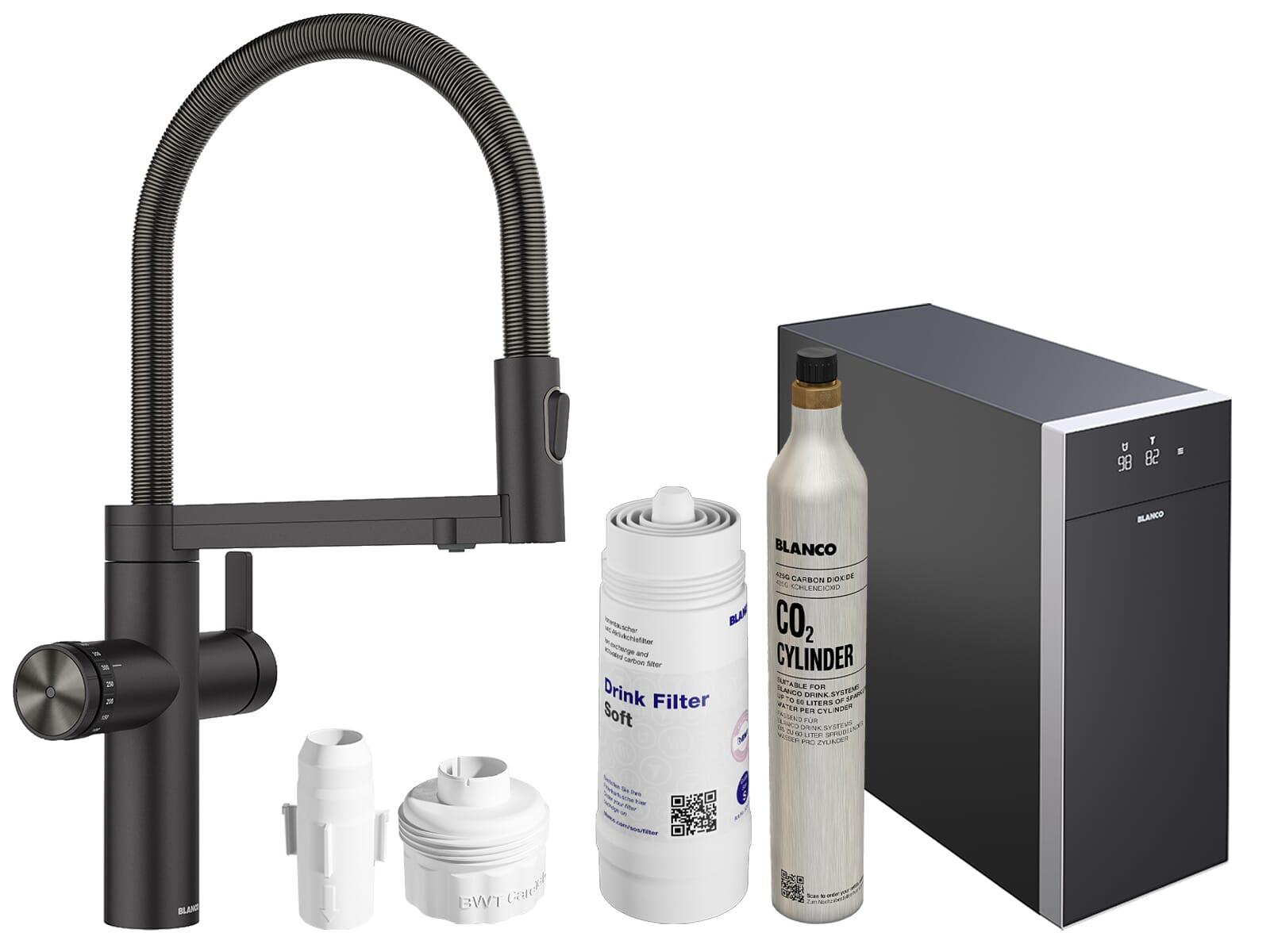 Blanco Set Trinkwasserarmatur Choice Icona Schwarz Matt + Kühl- und Karbonisierungseinheit Choice.All