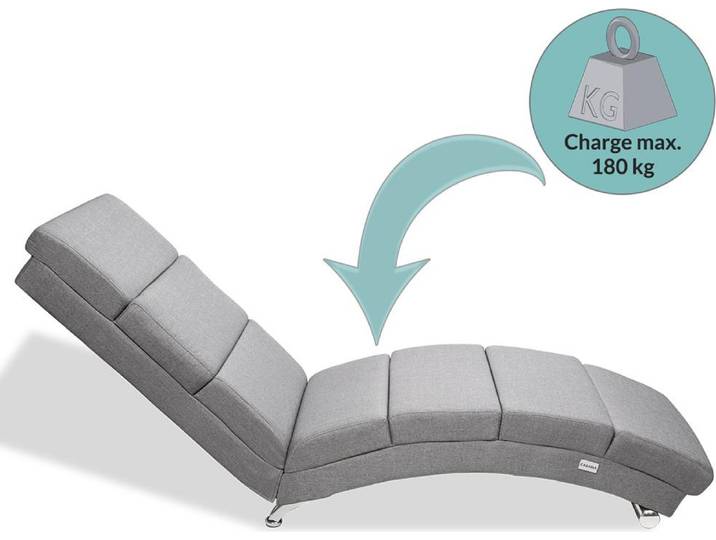 Casaria Méridienne London Chaise de relaxation Chaise longue d’intérieur design Fauteuil relax salon gris