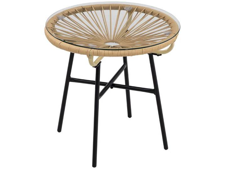 table Bistro table de jardin ronde table d'appoint souris terrasse balcon noir + beige 50 x 50 x 50 cm