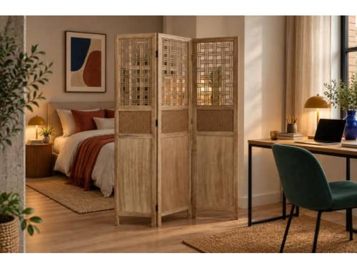 Homestyle4u Raumteiler 3-teilig Holz 120x170 cm, Ornamente, klappbar