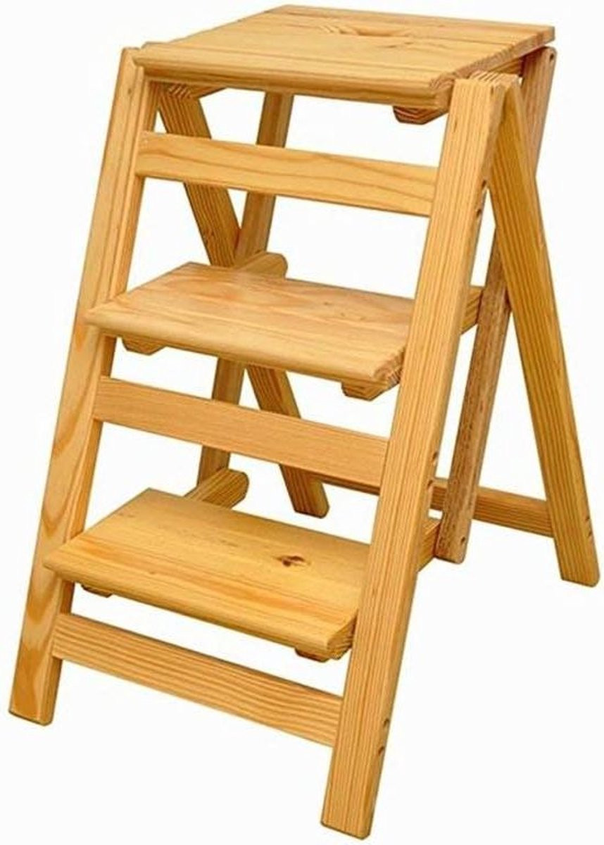 Houten Stap Stoel - Opvouwbare Ladder Stoel van Massief Hout voor Klusjes