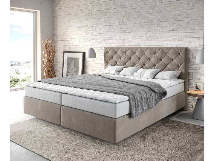 Boxspringbett Dream-Great 180x200 cm Mikrofaser Beige mit Matratze und Topper, Boxspringbetten