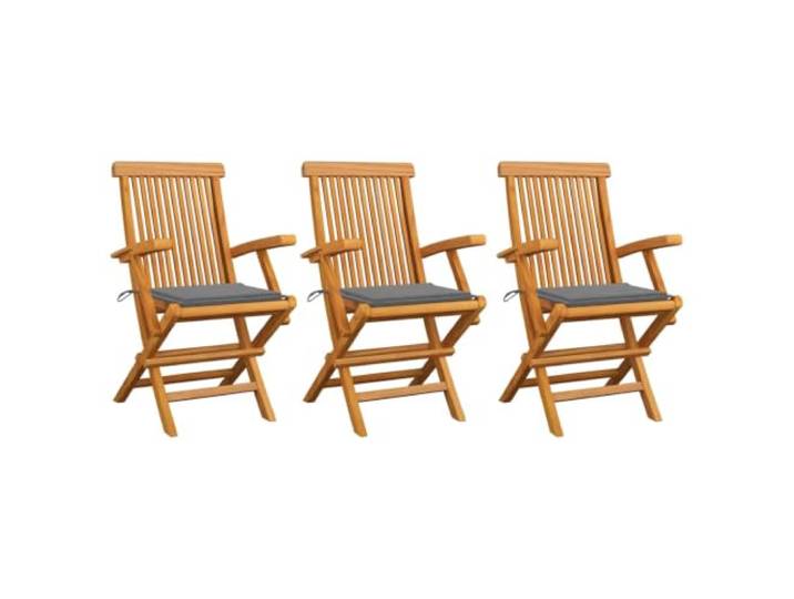 ZQQLVOO Klappstühle mit Grauen Kissen, 3er Set, Massivholz Teakholz Massives Teakholz, klappbar, platzsparend, glatte Oberfläche, leicht zu reinigen, 110 kg Belastbarkeit pro Sitzplatz