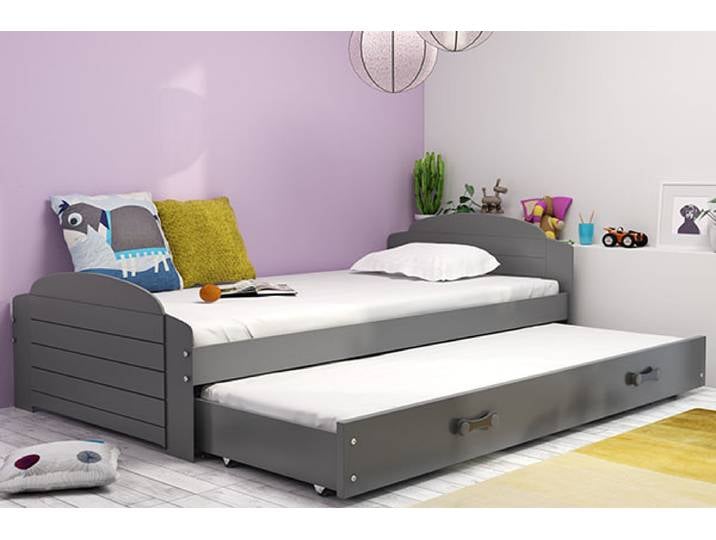 Ausziehbett Lilly 90x200 cm Grau - Jugendbett mit ausziehbarer Bettschublade Komplettset inkl. 2 Federlattenroste