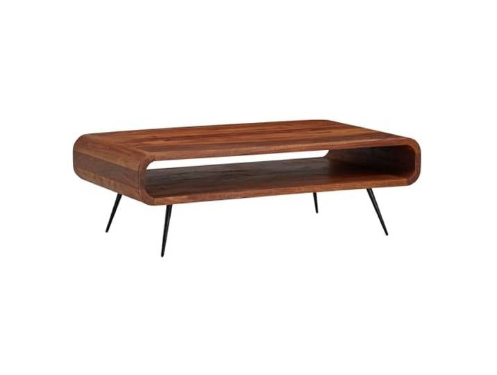 FineBuy Couchtisch Dunkelbraun 90x55x30 cm Sheesham Massivholz Handarbeit Niedriger Wohnzimmertisch mit Ablagefach & Metallbeinen, Sofatisch in 30 cm Lounge-Höhe, Holztisch Unikat fürs Wohnzimmer