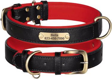 Inspire Picks Personalized PU Leather Dog Collar With Free Engraved Nameplate For All Dog Sizes 361k Black s