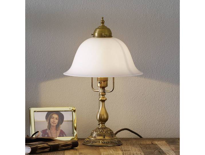 Berliner Messinglampen Nachttischlampe CAROLIN, bronze / altmessing, für Wohn- / Esszimmer, Messing, Antik