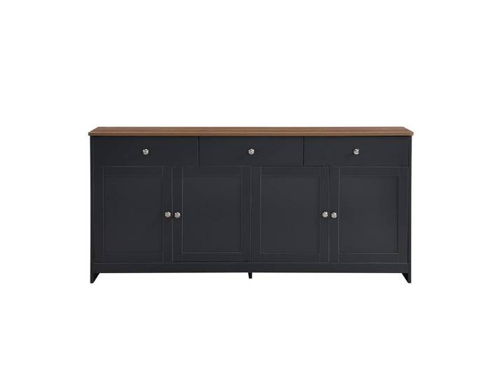 EXTSUD Sideboard Grauschwarz & Holz mit 4 Türen und 3 Schubladen, 160 cm, Sideboard mit drei Schubladen für Wohnzimmer, Esszimmer