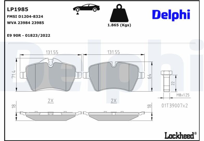 Delphi Bremsbelagsatz, Scheibenbremse Lp1985 Für Mini