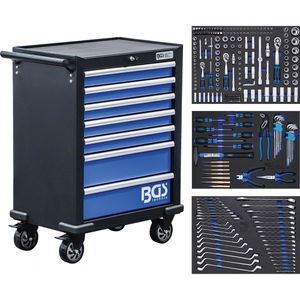 BGS-technic Werkzeugwagen 4207, bestückt, 263-teilig, blau / schwarz, 7 Schubladen, mit Werkzeug