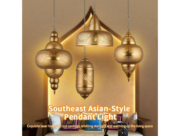 Style thaïlandais arabe asie du sud-est lustre en fer minimaliste de luxe pendentif en or pour Restaurant hôtel salon chambre décor