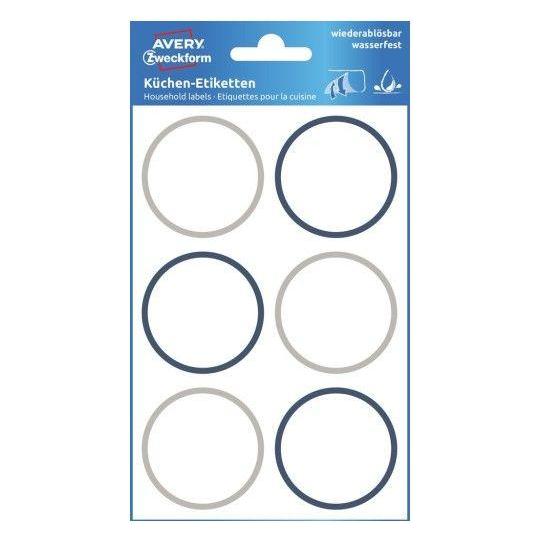Avery 63020 Ø 48 mm, 24 Etiketter, hvide med farvet ramme hvide med farvet ramme 190x110x1,7mm (4Ark (24 Sticker) (63020)