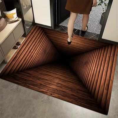 Fußmatte mit 3D-Optik-Täuschung, Holztunnel-Design, 2D-Flachdruck, warme und einladende Gestaltung des Eingangsbereichs