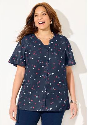 Plus Size Women's Isabella Romance Blouse by Catherines in Navy Tossed Hearts (Size 1XWP)